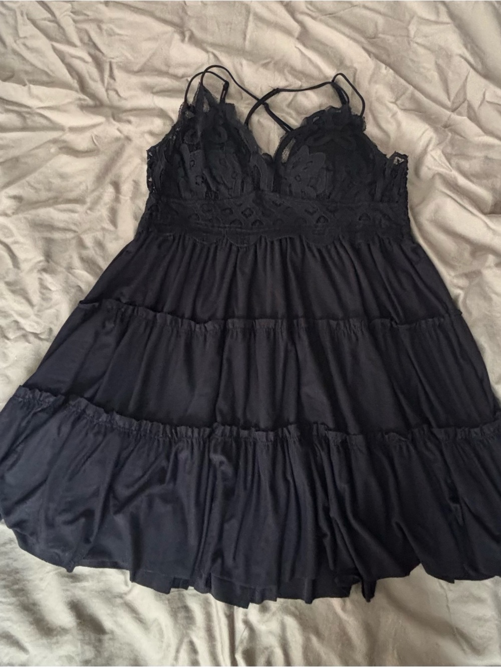 Babydoll Black Lace-Detail Tiered Slip